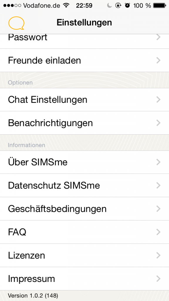 SIMSme Einstellungen