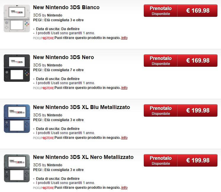 New Nintendo 3DS Gamestop Italien