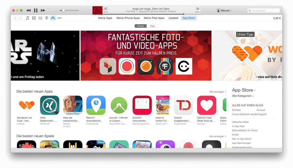 iTunes unter Mac OS Yosemite