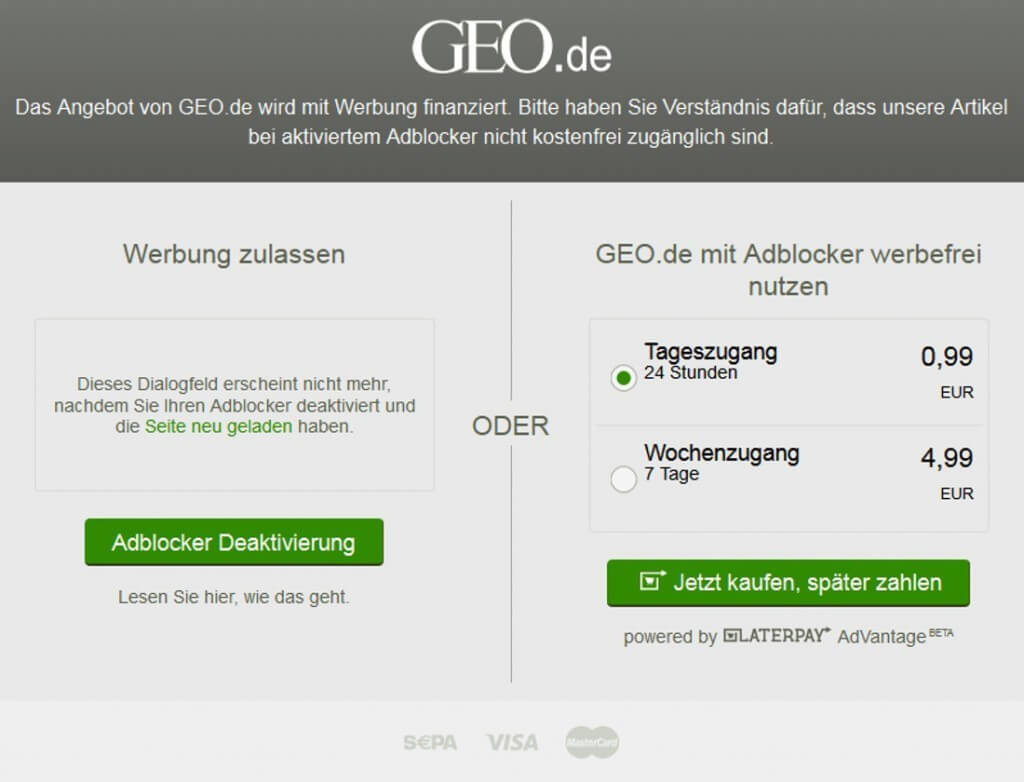 GEO.de sperrt Nutzer mit AdBlock aus