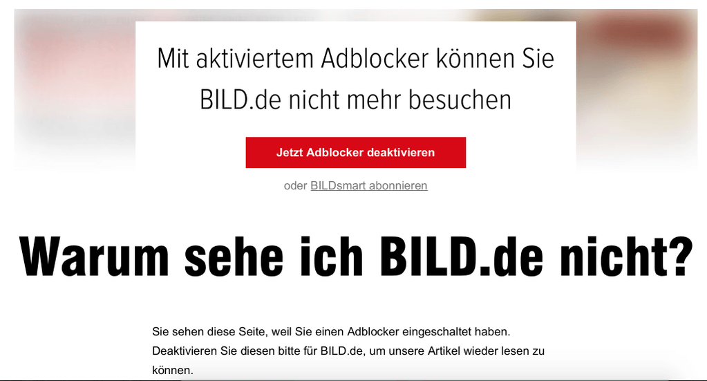 BILD.de sperrt AdBlocker aus