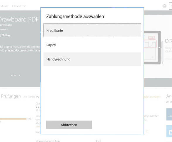 Windows Store - Handyrechnung als neue Zahlungsmethode 