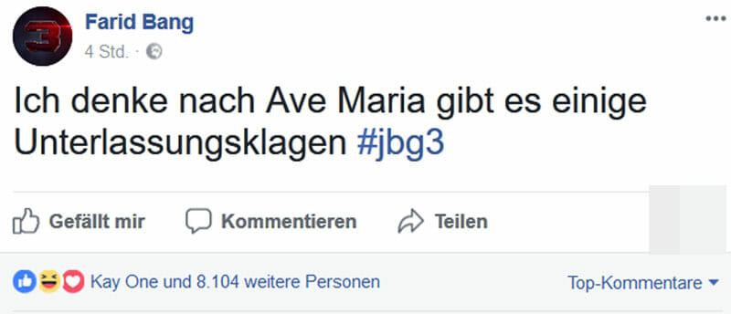 Farid Bang auf Facebook zu Ave Maria