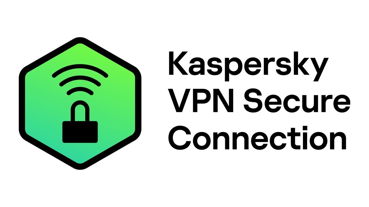 Logo von Kaspersky VPN Secure Connection mit einem Schloss und Wellen in einem grünen Hexagon.