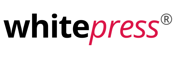 Logo von Whitepress mit schwarzem und rotem Schriftzug auf weißem Hintergrund.